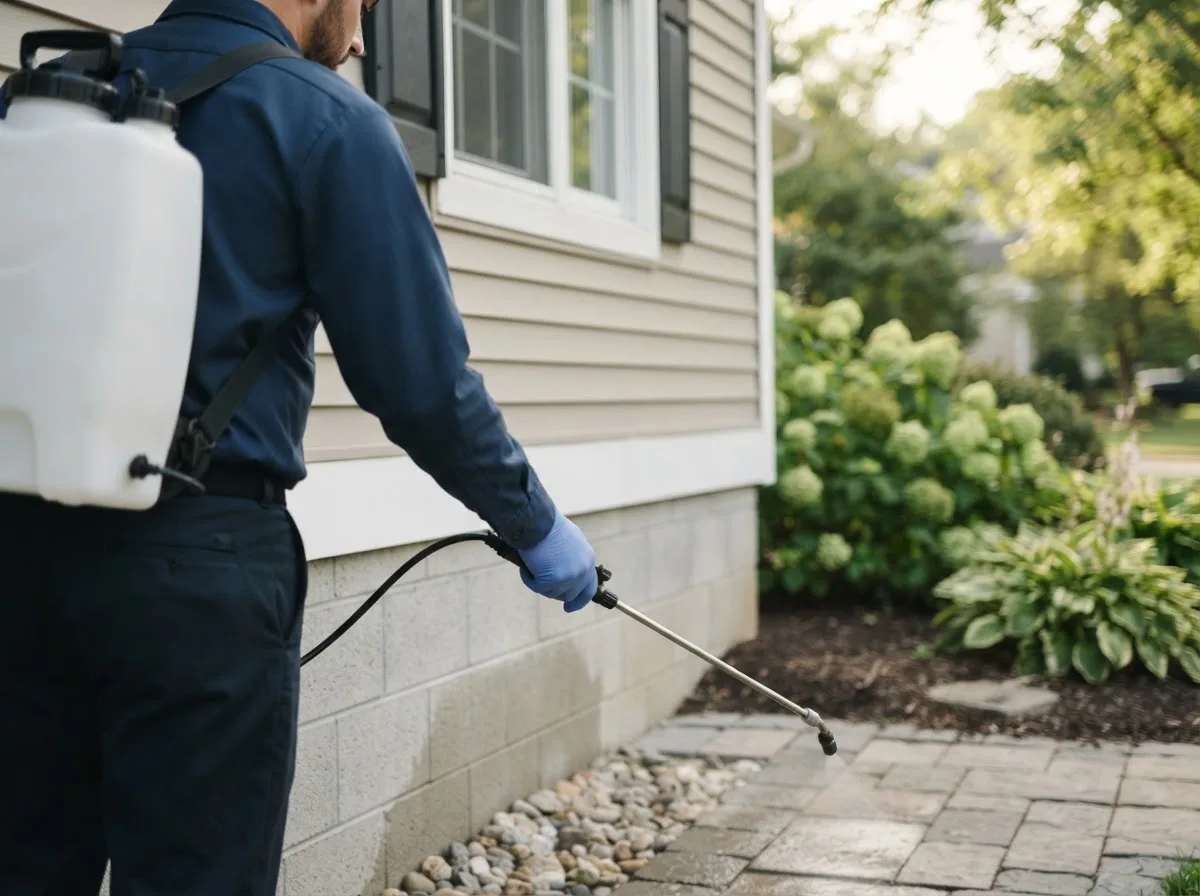 Pest control technician inspecting a home in Center, TX